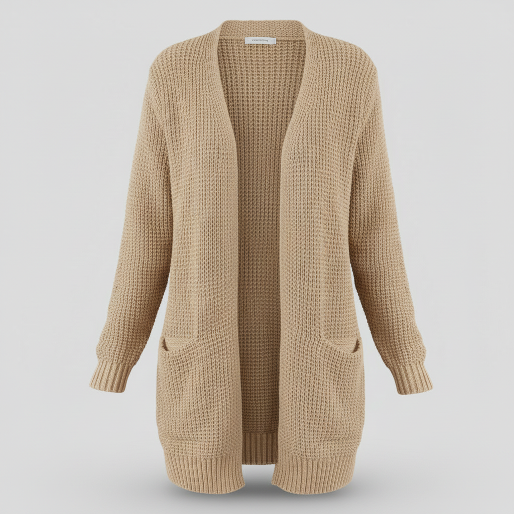 Damen Lange Strickjacke Taschen Langarm Strickcardigan 6