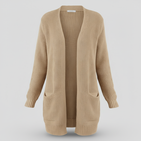 Damen Lange Strickjacke Taschen Langarm Strickcardigan 6