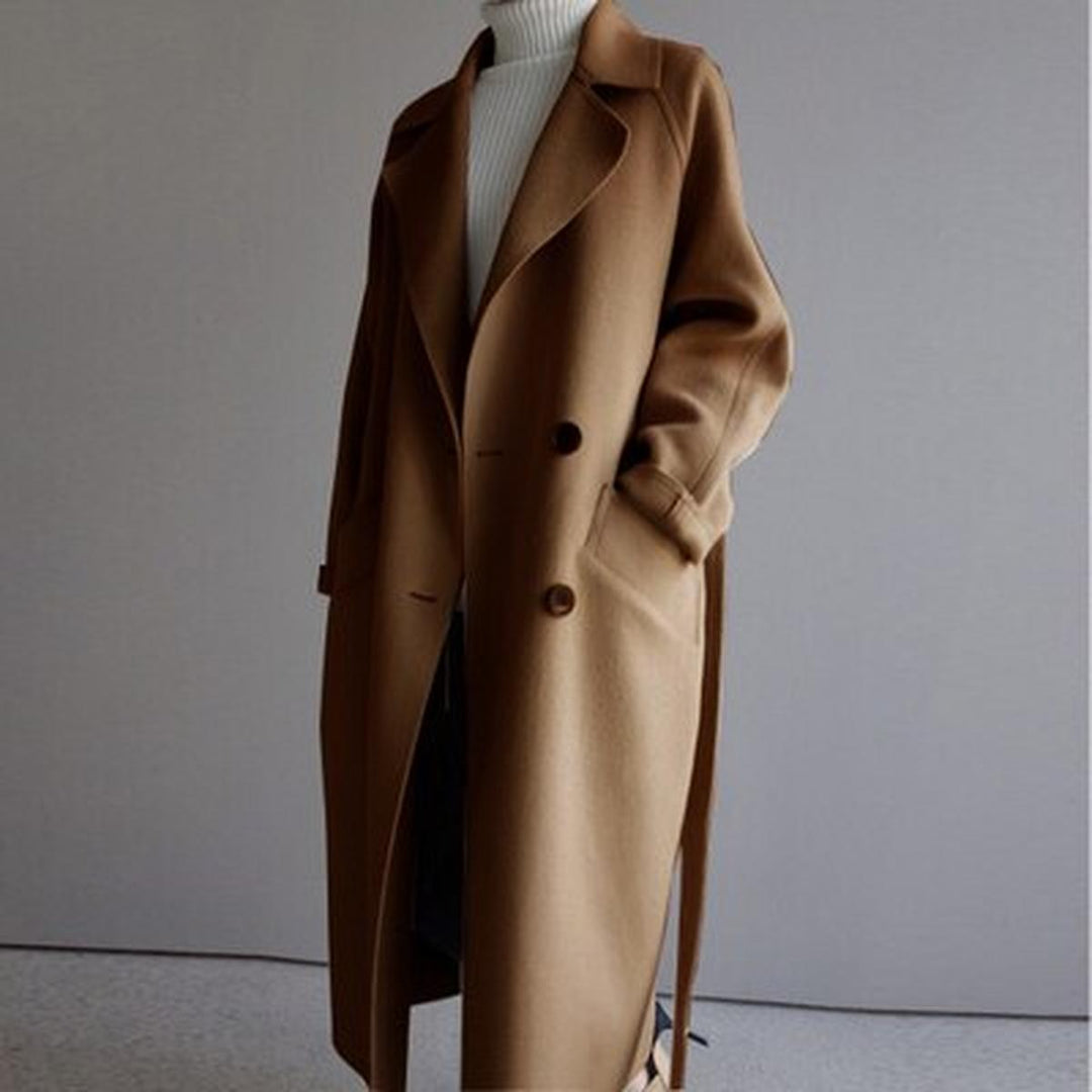 Langer Wintermantel Damen | Breiter Kragen & Bindegürtel für Elegante Taille 2