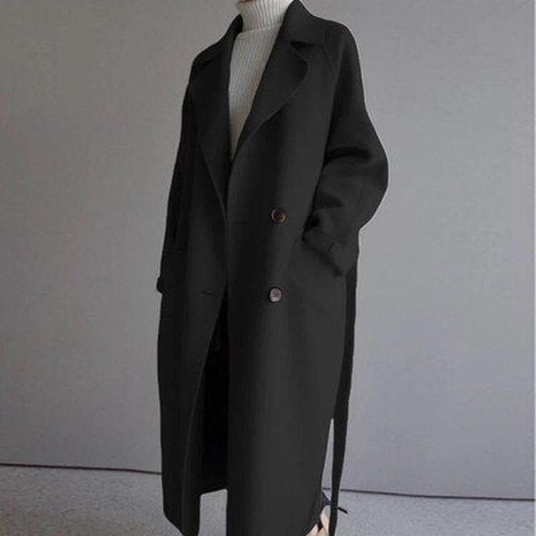 Langer Wintermantel Damen | Breiter Kragen & Bindegürtel für Elegante Taille 3