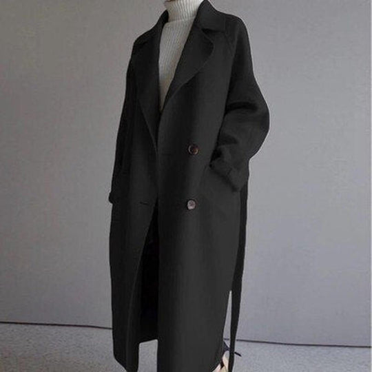 Langer Wintermantel Damen | Breiter Kragen & Bindegürtel für Elegante Taille 3