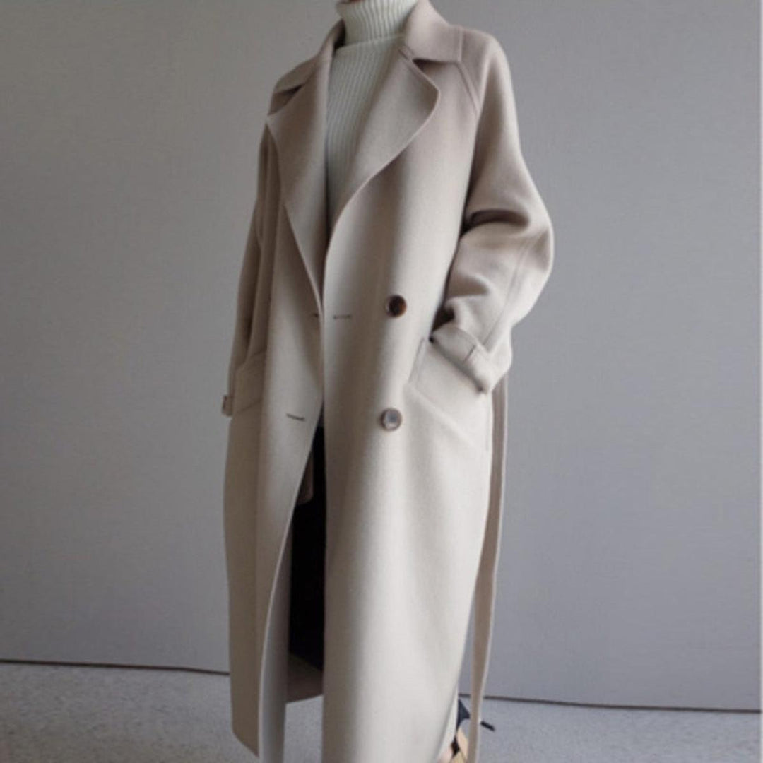 Langer Wintermantel Damen | Breiter Kragen & Bindegürtel für Elegante Taille 1