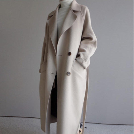 Langer Wintermantel Damen | Breiter Kragen & Bindegürtel für Elegante Taille 1