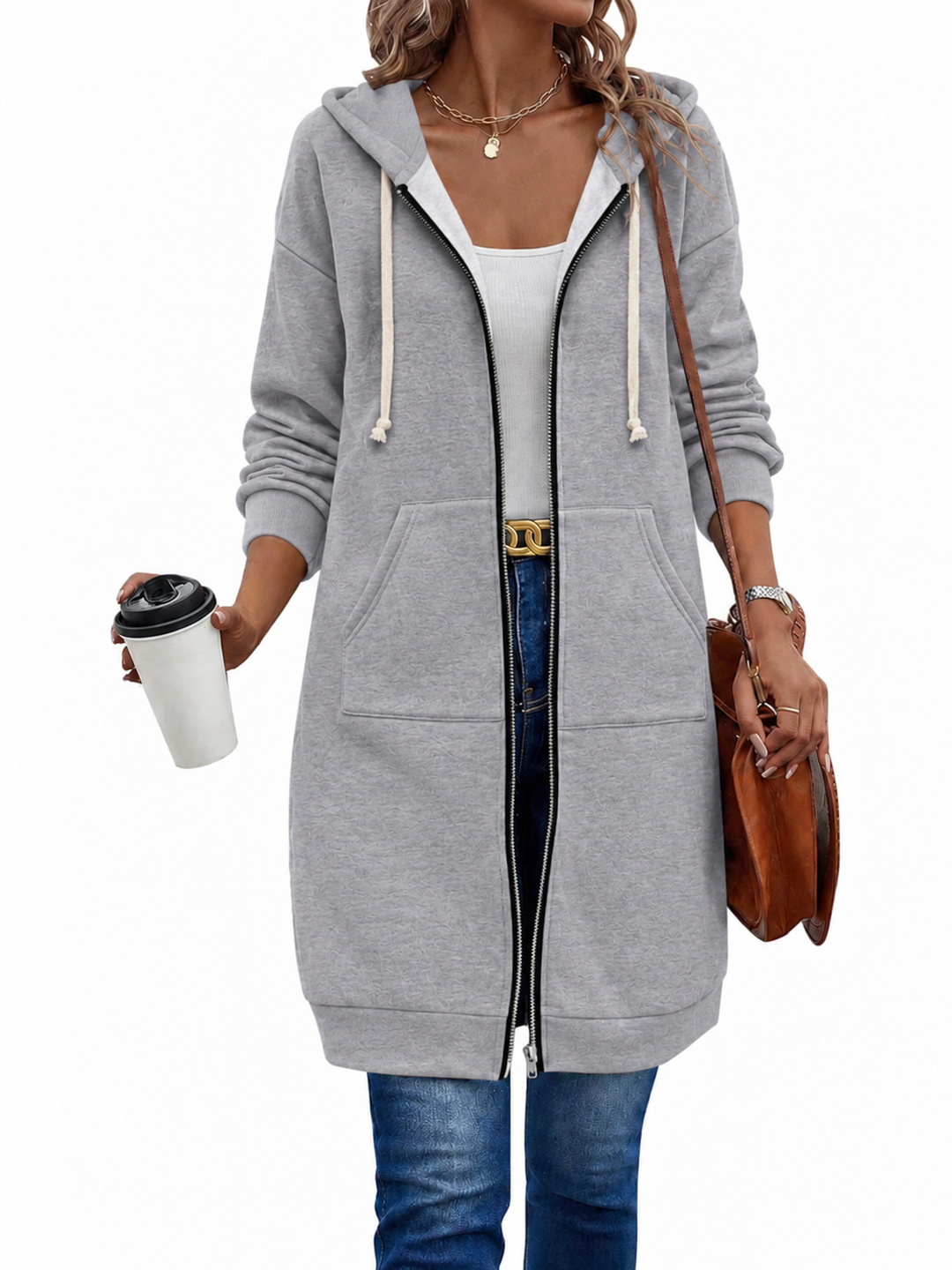 Langer Zip-Hoodie Damen | Kuschelig Warm & Knielang