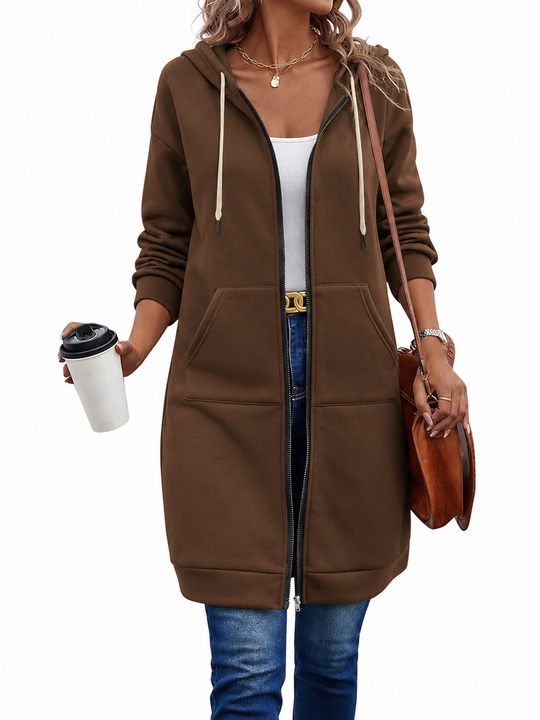 Langer Zip-Hoodie Damen | Kuschelig Warm & Knielang