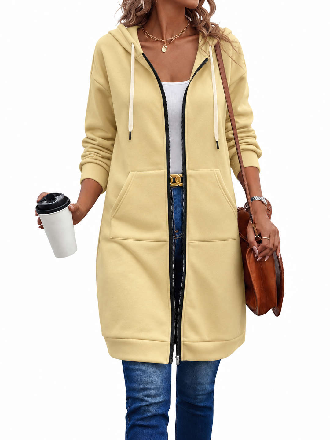 Langer Zip-Hoodie Damen | Kuschelig Warm & Knielang