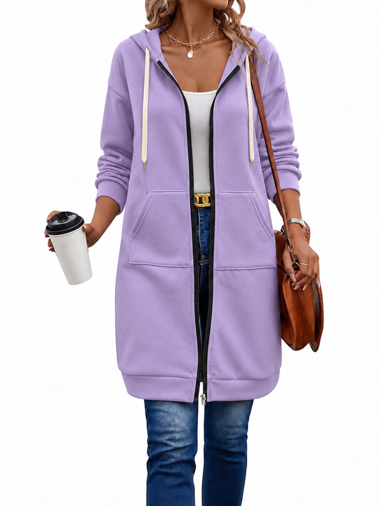 Langer Zip-Hoodie Damen | Kuschelig Warm & Knielang