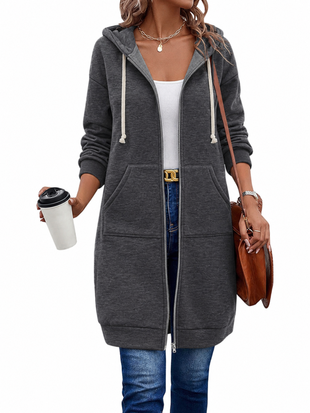 Langer Zip-Hoodie Damen | Kuschelig Warm & Knielang