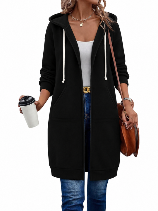 Langer Zip-Hoodie Damen | Kuschelig Warm & Knielang
