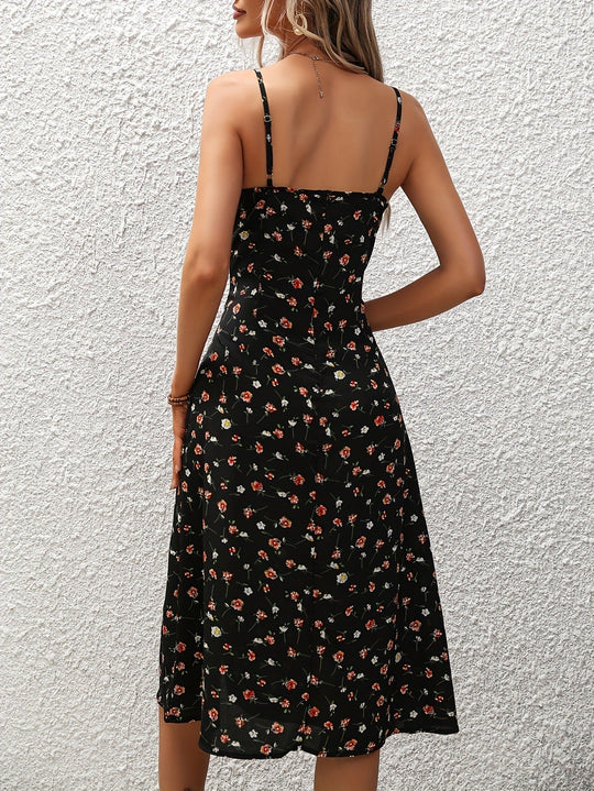 Langes Kleid Damen mit Polka Dots und Sexy Schlitz - Yinthe 3