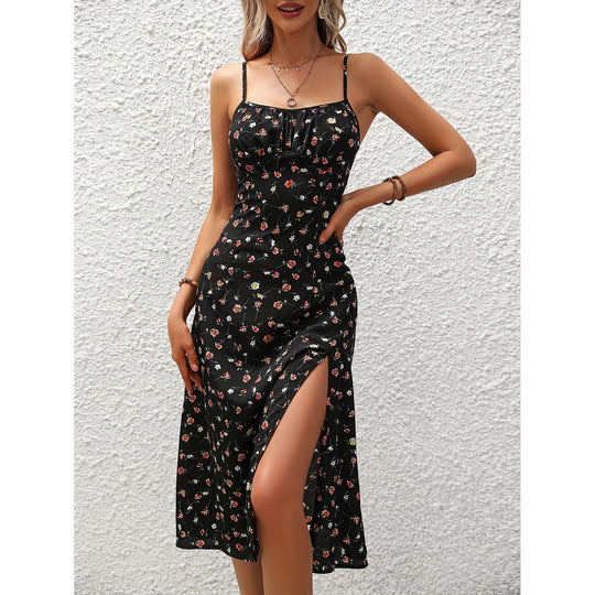 Langes Kleid Damen mit Polka Dots und Sexy Schlitz - Yinthe 7