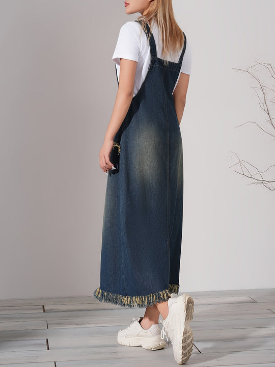 Lässiges Maxi-Jeanskleid Damen mit Verstellbarem Band - Lotte 2