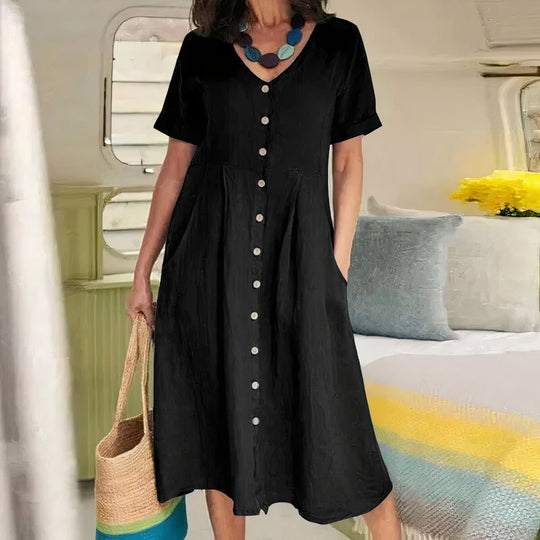 Lässiges Midi-Sommerkleid Damen mit V-Ausschnitt - Avy 10