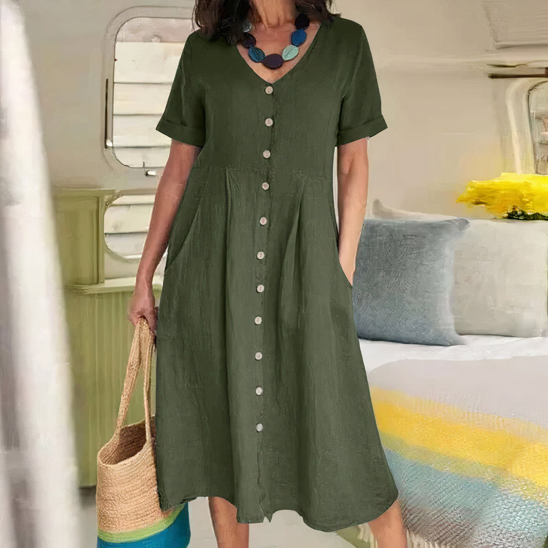Lässiges Midi-Sommerkleid Damen mit V-Ausschnitt - Avy 11