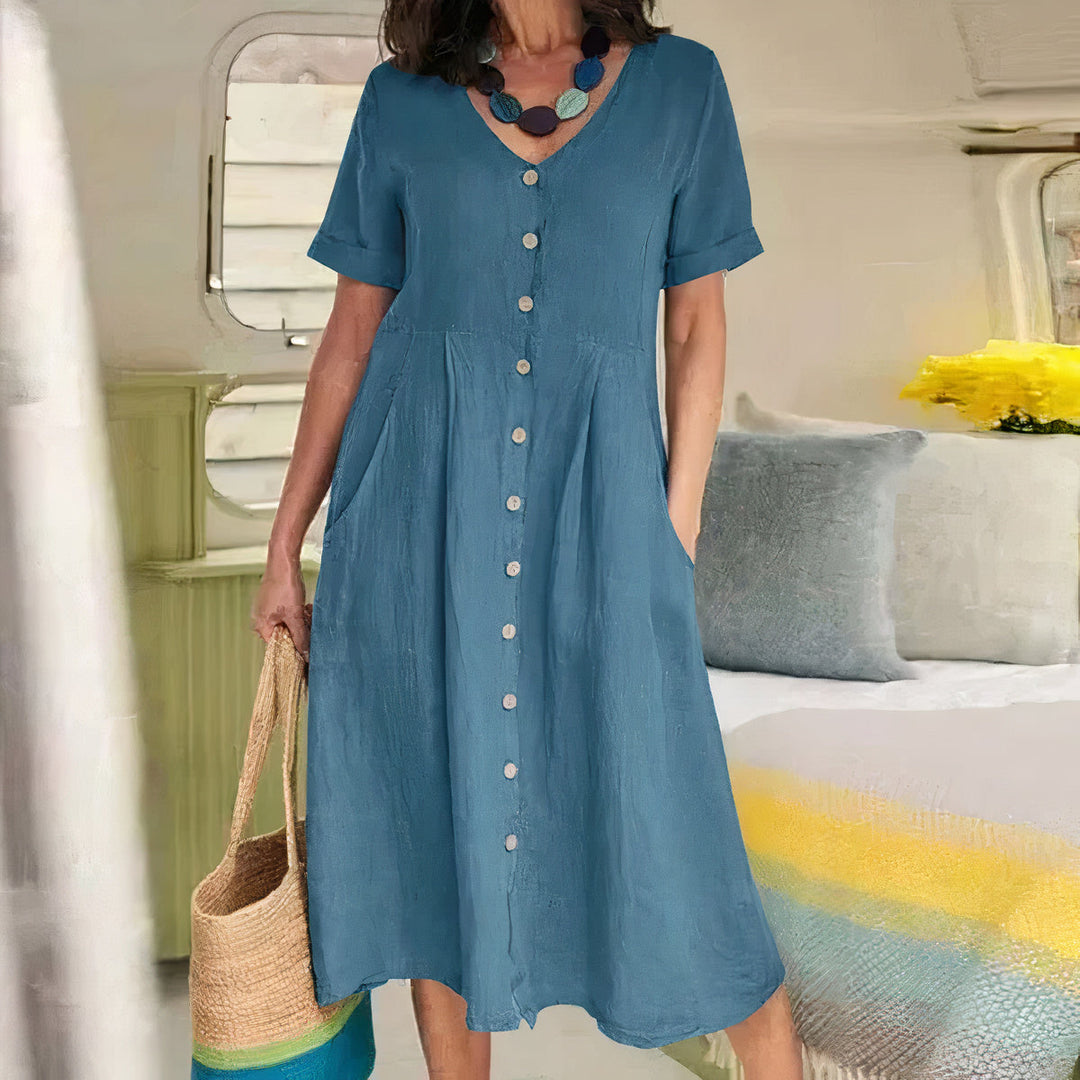Lässiges Midi-Sommerkleid Damen mit V-Ausschnitt - Avy 12