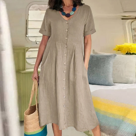 Lässiges Midi-Sommerkleid Damen mit V-Ausschnitt - Avy 14