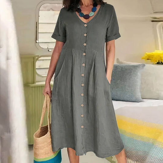 Lässiges Midi-Sommerkleid Damen mit V-Ausschnitt - Avy 16
