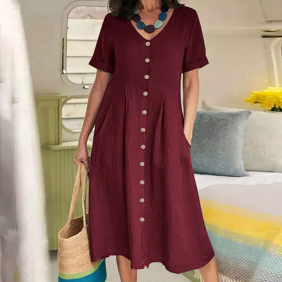 Lässiges Midi-Sommerkleid Damen mit V-Ausschnitt - Avy 1
