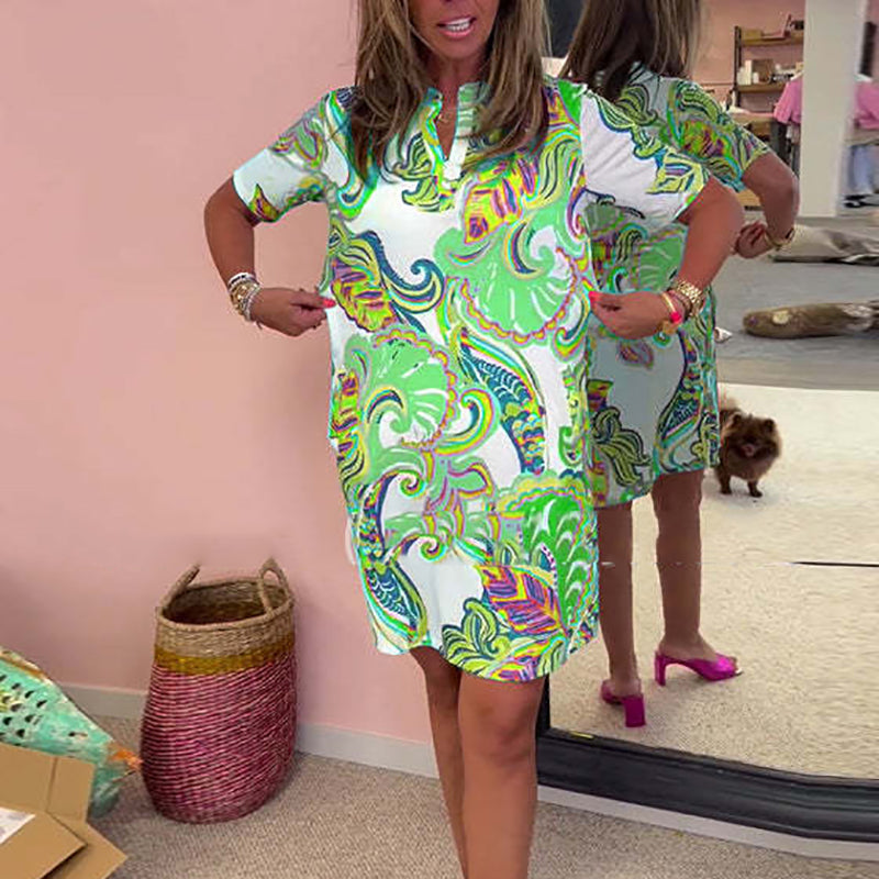 Lässiges Mini-Sommerkleid Damen mit Pflanzenprint - Louisa – Bild 3