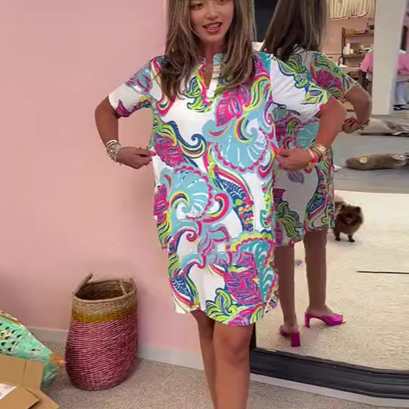 Lässiges Mini-Sommerkleid Damen mit Pflanzenprint - Louisa – Bild 4