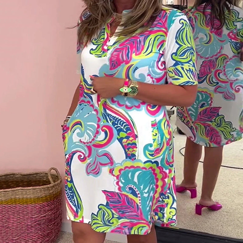 Lässiges Mini-Sommerkleid Damen mit Pflanzenprint - Louisa – Bild 1