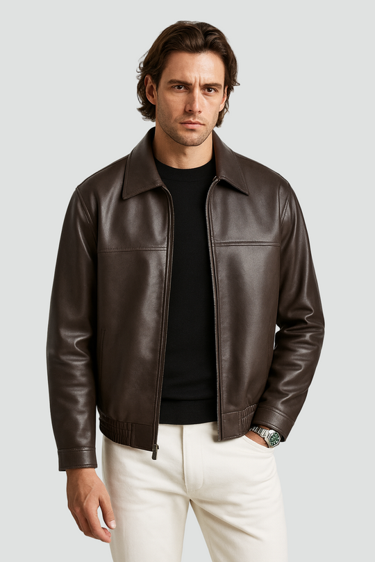 Leren Jas Heren Slim Fit Ritssluiting Rechte Kraag 1