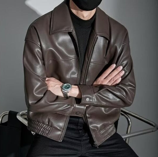 Leren Jas Heren Slim Fit Ritssluiting Rechte Kraag 2