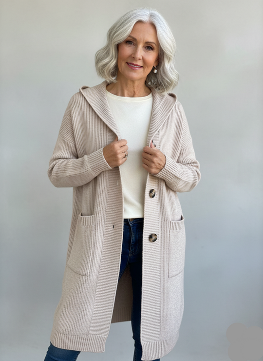 Longline Cardigan Damen | Schlankmachender Schnitt mit Kapuze