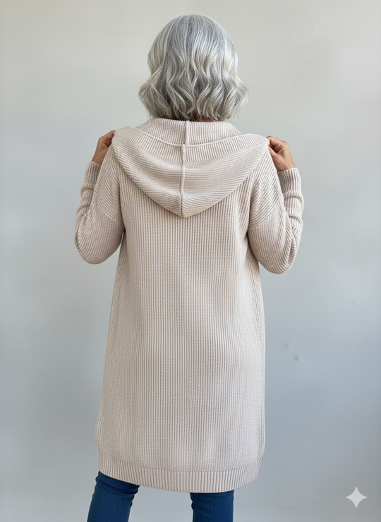 Longline Cardigan Damen | Schlankmachender Schnitt mit Kapuze