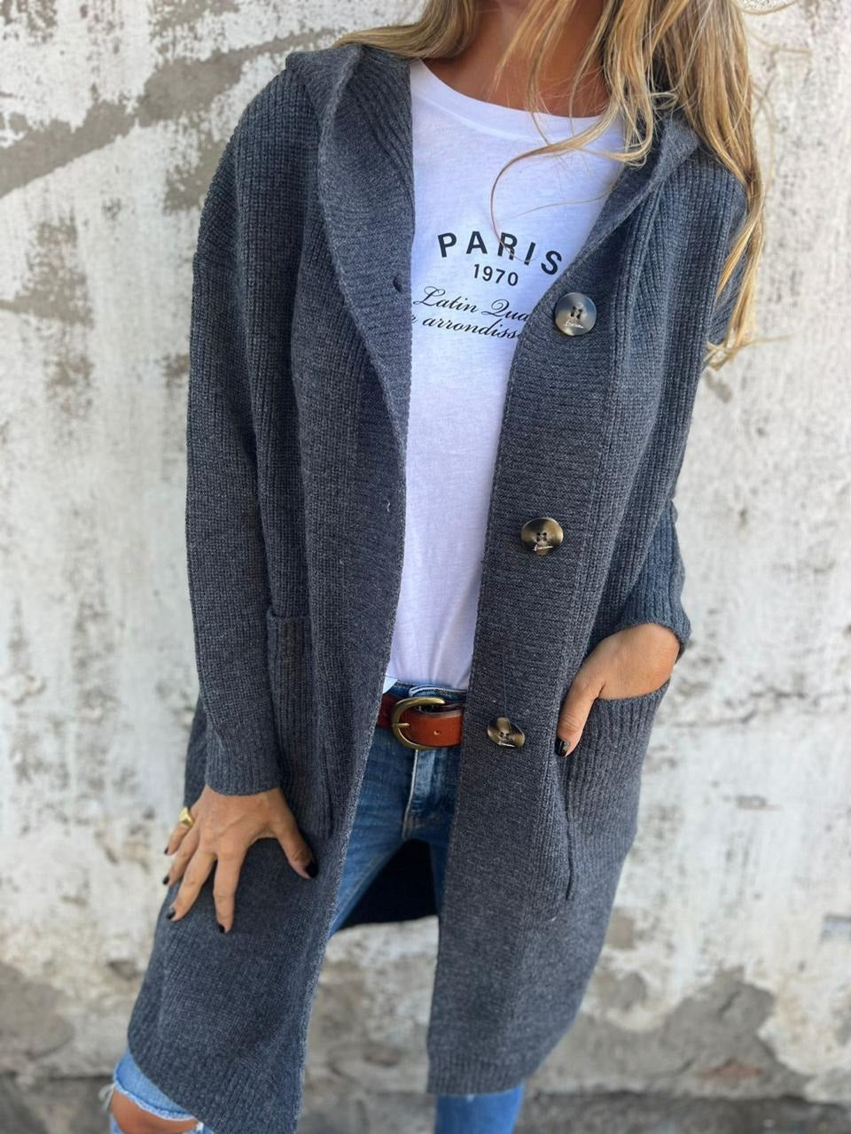 Longline Cardigan Damen | Schlankmachender Schnitt mit Kapuze