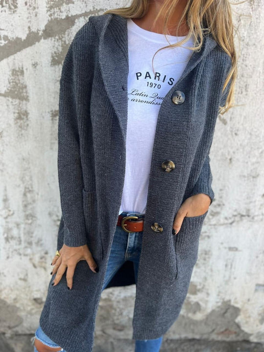 Longline Cardigan Damen | Schlankmachender Schnitt mit Kapuze