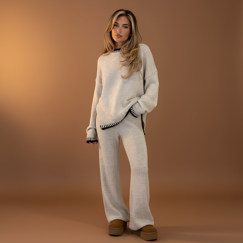 Lounge Set Dames | Gebreid Oversized Sweater & Wijde Broek