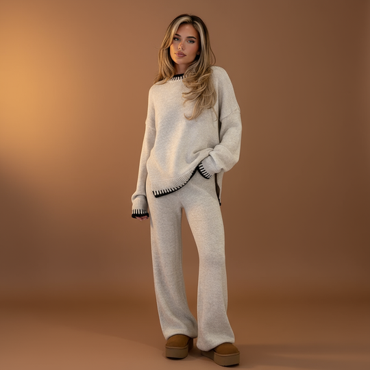 Lounge Set Dames | Gebreid Oversized Sweater & Wijde Broek