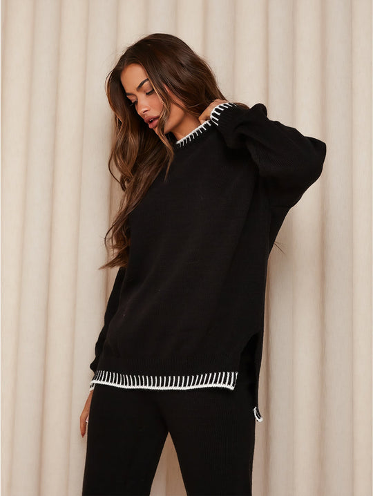 Lounge Set Dames | Gebreid Oversized Sweater & Wijde Broek