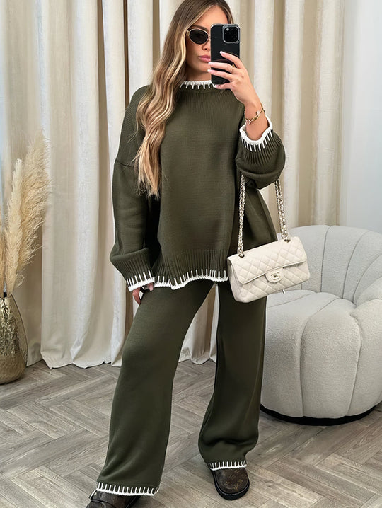 Lounge Set Dames | Gebreid Oversized Sweater & Wijde Broek