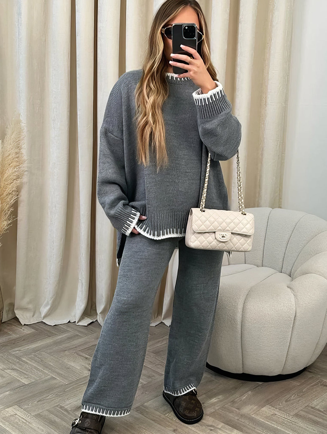 Lounge Set Dames | Gebreid Oversized Sweater & Wijde Broek