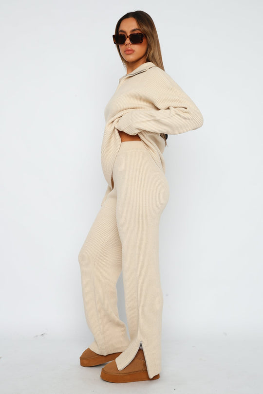 Lounge Set Dames | Geribbelde Half-Zip Sweater & Wijde Broek