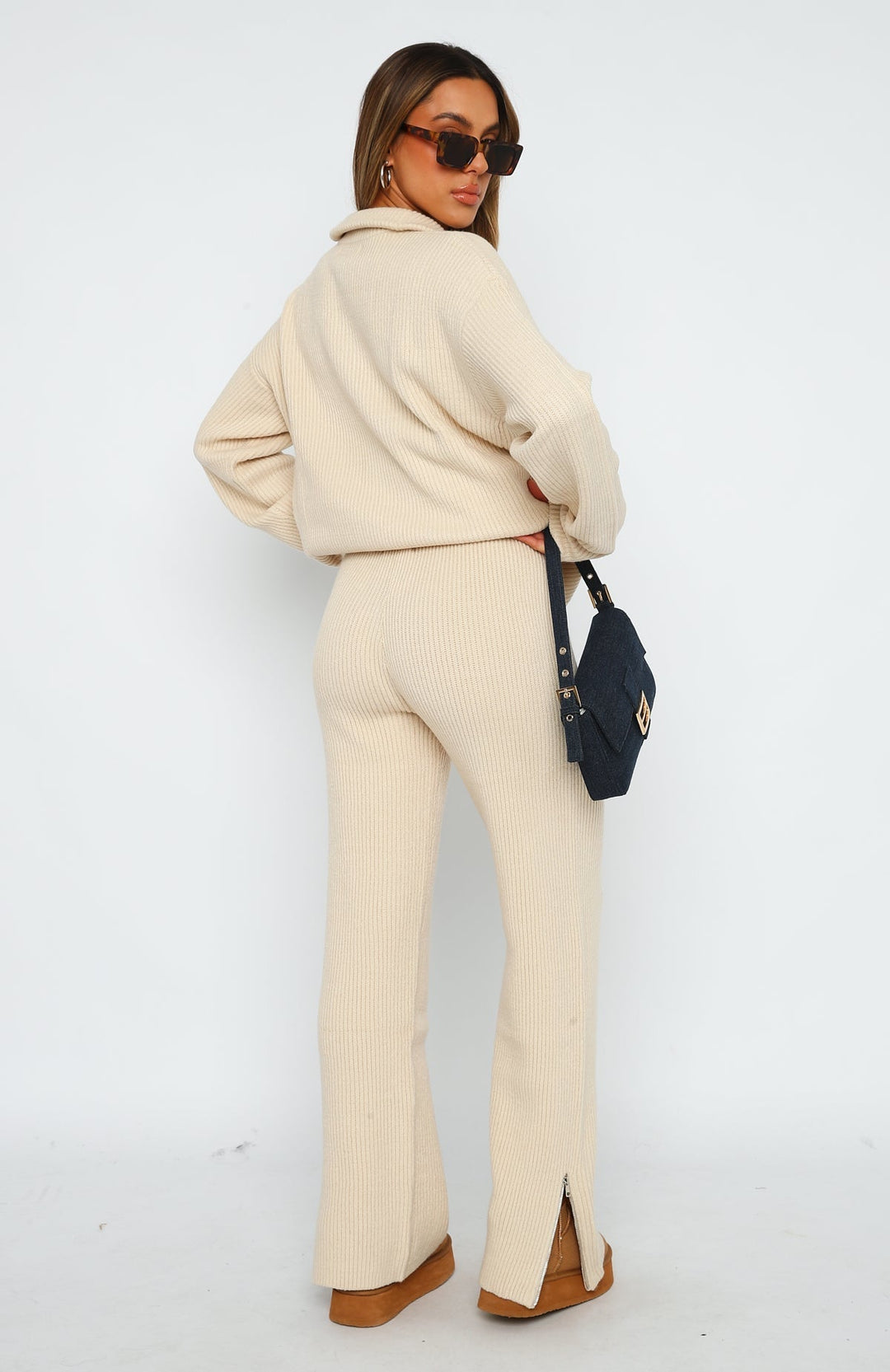 Lounge Set Dames | Geribbelde Half-Zip Sweater & Wijde Broek