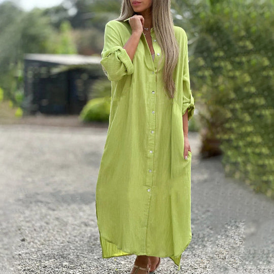 Luftiges Maxi-Sommerkleid Damen mit Knopfleiste und Schlitz - Juna