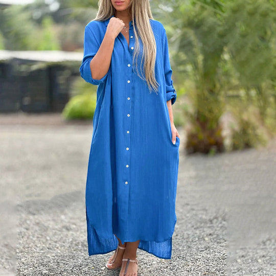 Luftiges Maxi-Sommerkleid Damen mit Knopfleiste und Schlitz - Juna