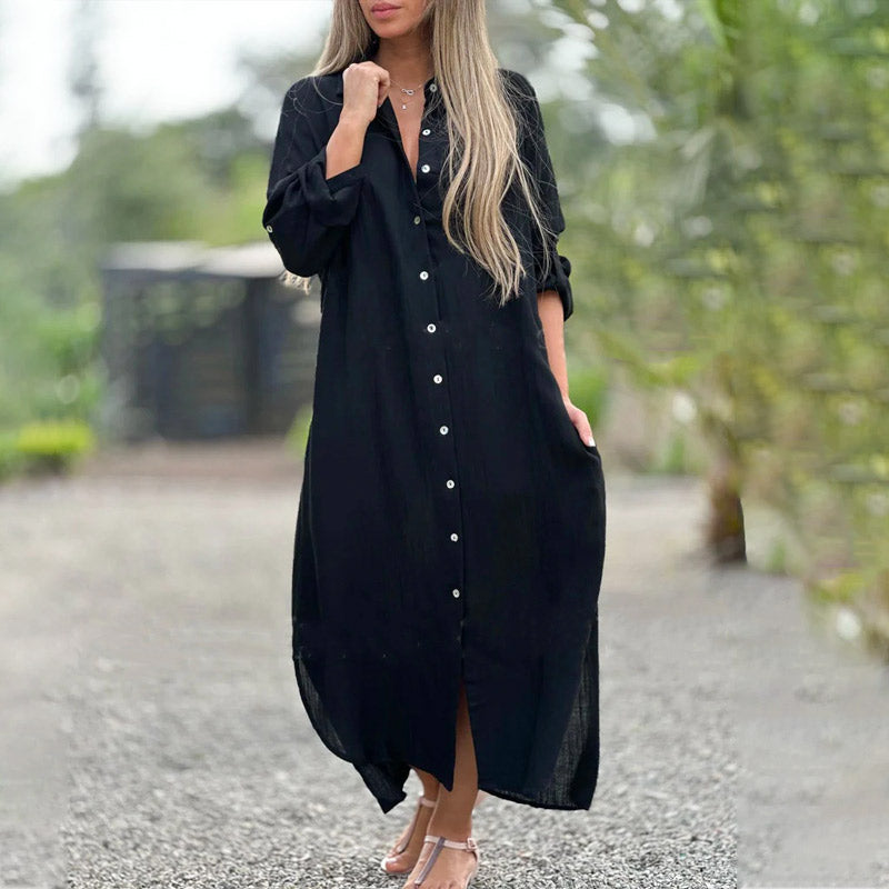 Luftiges Maxi-Sommerkleid Damen mit Knopfleiste und Schlitz - Juna