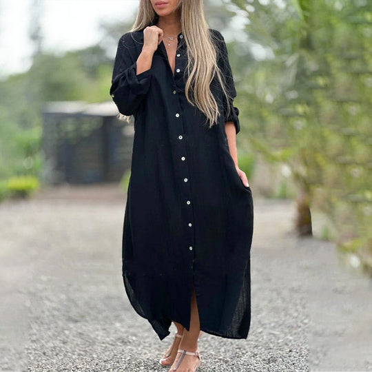 Luftiges Maxi-Sommerkleid Damen mit Knopfleiste und Schlitz - Juna