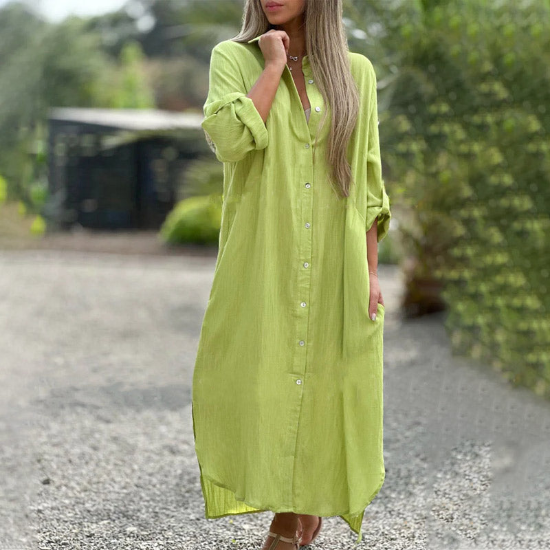 Luftiges Maxi-Sommerkleid Damen mit Knopfleiste und Schlitz - Juna