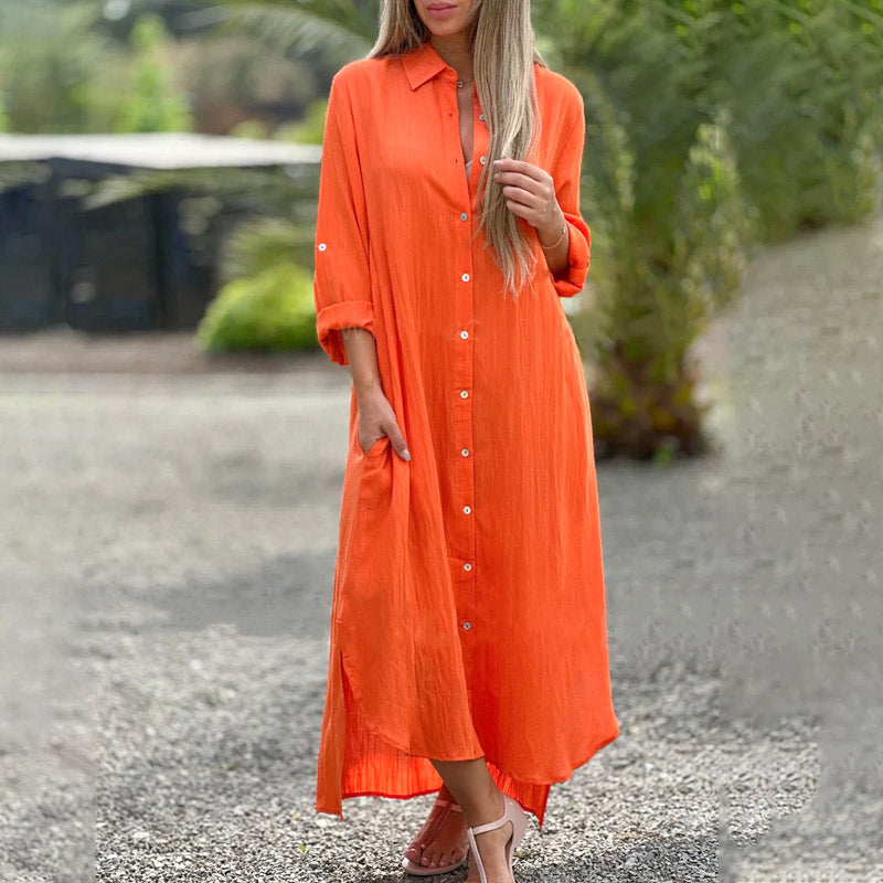 Luftiges Maxi-Sommerkleid Damen mit Knopfleiste und Schlitz - Juna – Bild 1