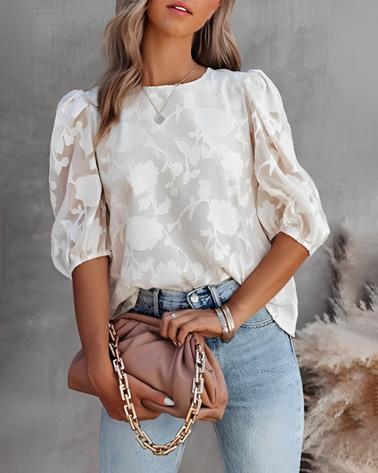 Manuela | Elegante blouse met pofmouwen van chiffon 0