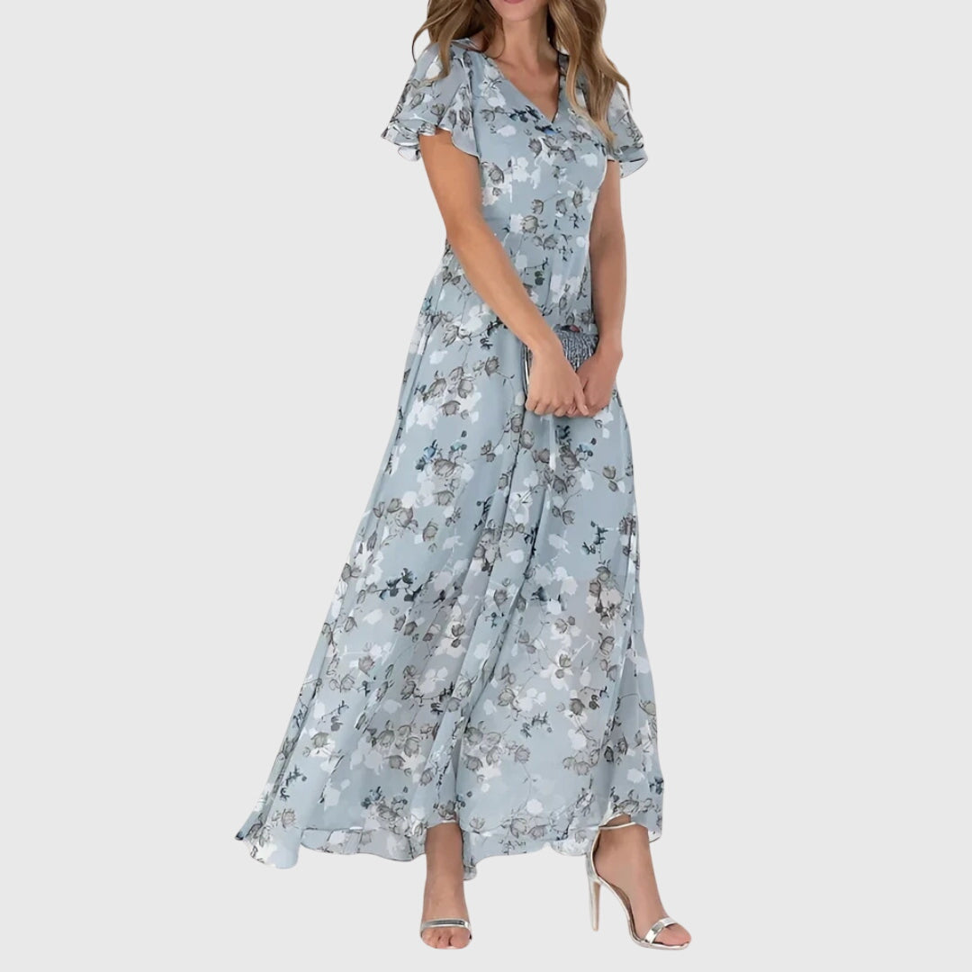 Maxi Jurk | Bloemenprint & V-hals Silhouet