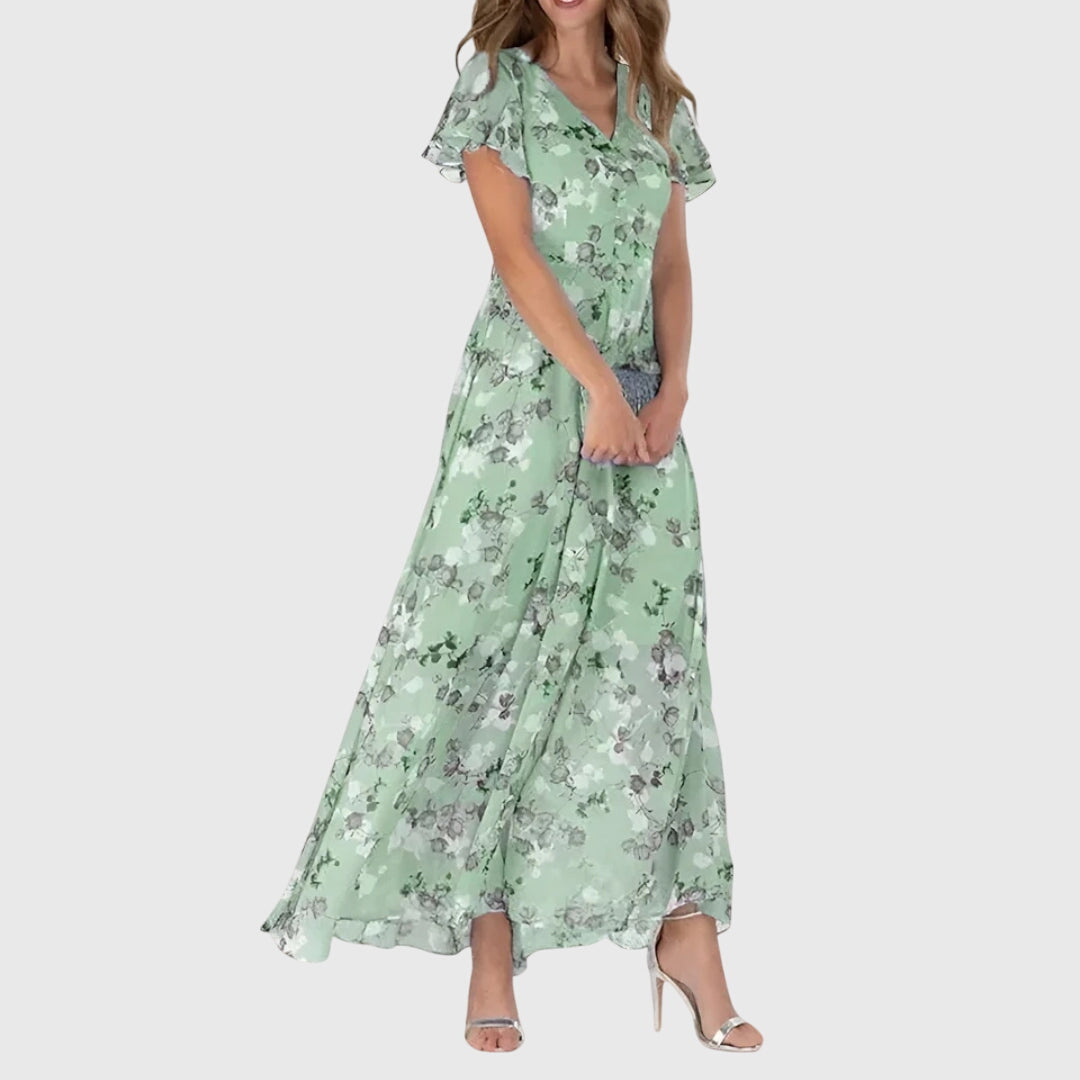 Maxi Jurk | Bloemenprint & V-hals Silhouet