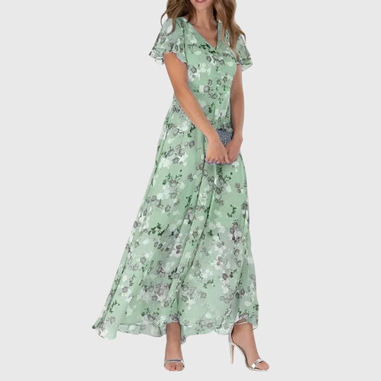 Maxi Jurk | Bloemenprint & V-hals Silhouet