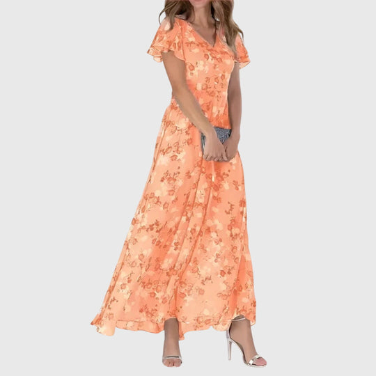 Maxi Jurk | Bloemenprint & V-hals Silhouet