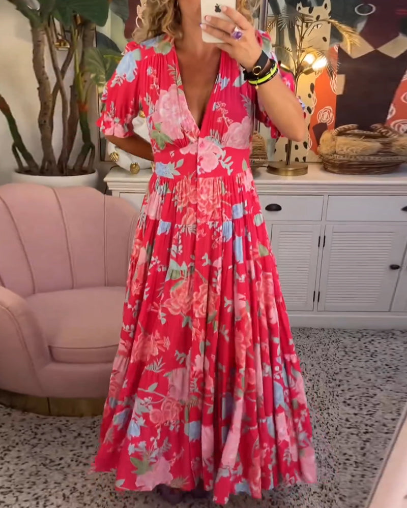 Maxi Jurk Dames | Bloemenprint & Elegante A-lijn Pasvorm